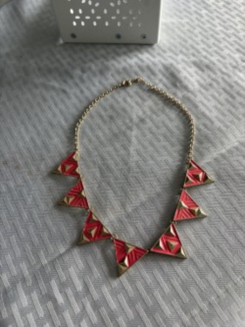 Coral Pink & Gold Aztec Esque Necklace
